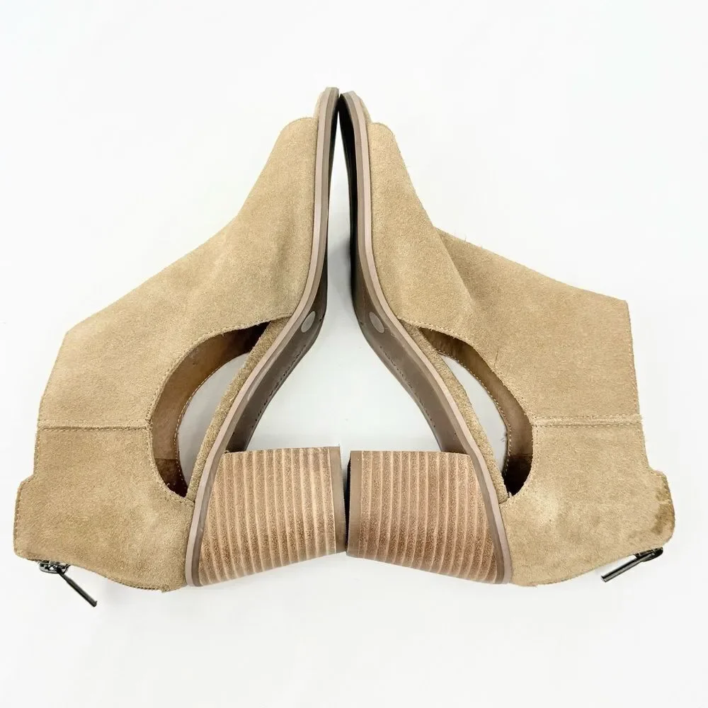Lucky Brand KEIGHT Tan Suede Keyhole Open Toe Block Heel Ankle Sandal Bootie